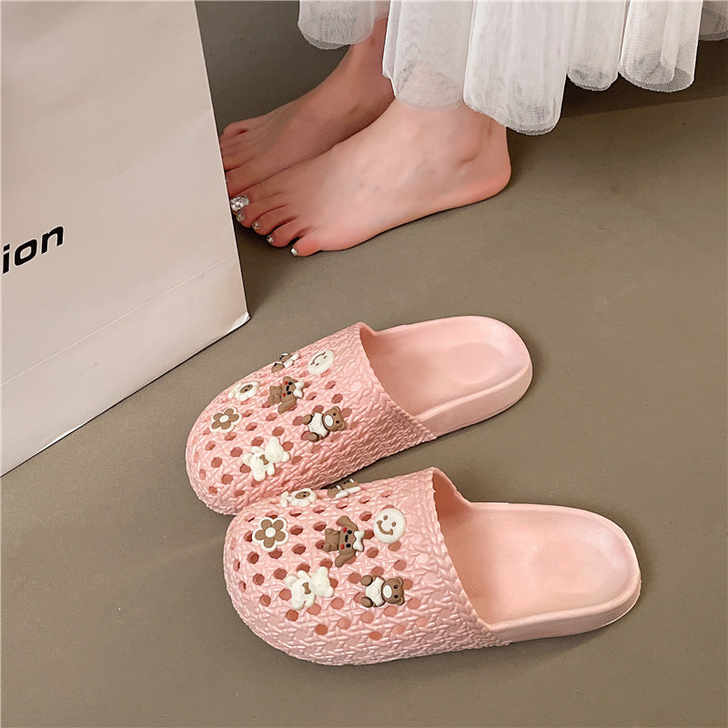 Cut out half-pack slippers for women 2026new arrivaloutwearfashion crocs soft bottom half-pack cartoon bear sandals and slippers for women