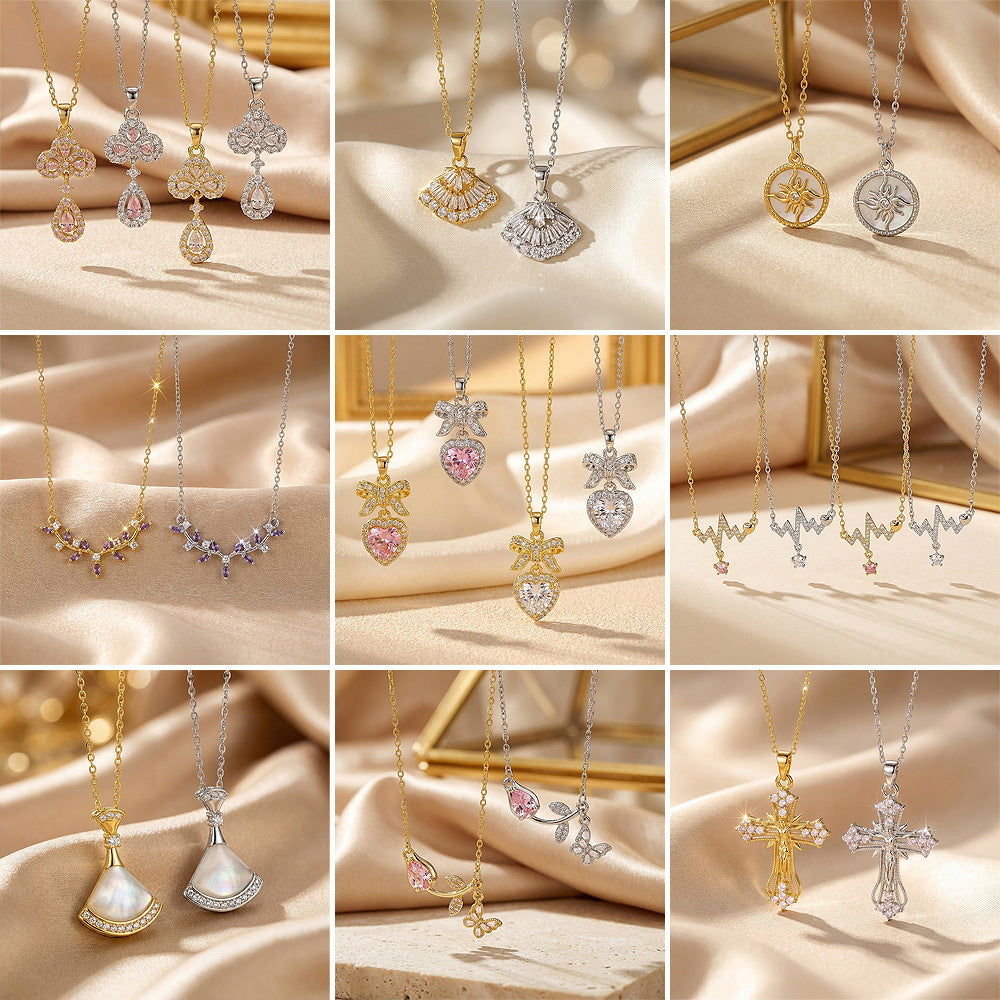 Popular hot-selling zirconium-inlaid classy necklace, accessible luxury, niche women's versatile elegant, simple, non-fading clavicle chain jewelry