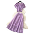 French chic lace two-piece set: elegant round neck short sleeve top & high-waisted midi skirt - perfect for summer