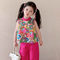 【comfortable neckline】girls' summer outfit set  new style baby floral tank top summer clothes little girl chic