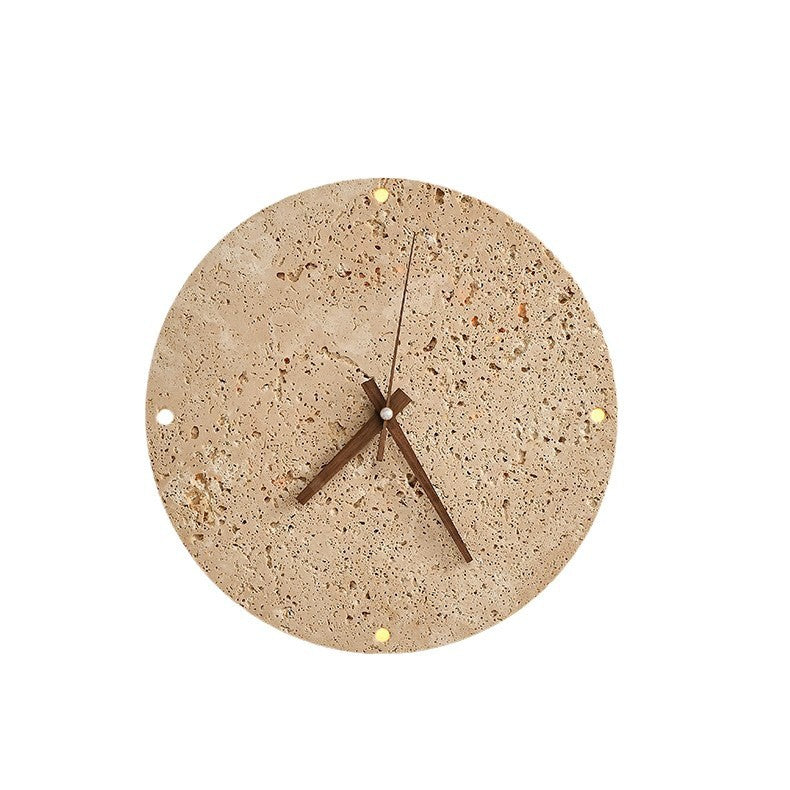 Wholesale clocks and watches Yellow travertine Bedroom bedside wall lamp Round clock Staircase Japanese-style wabi-sabi living room ambient light