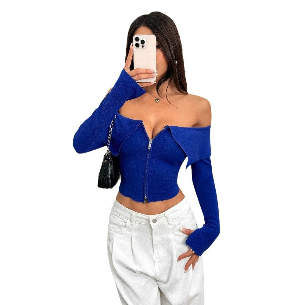 Amazon  export women's off-the-shoulder trendy t-shirt  spring/summer new collection - cold shoulder cropped top