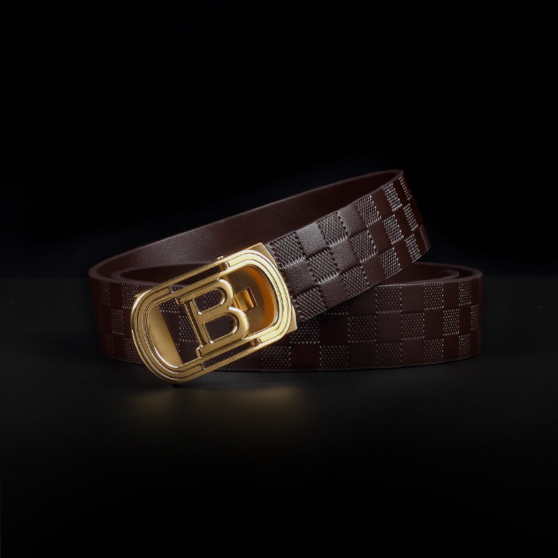 Stainless steel automatic buckle men's belt, leather embossed belt, first layer of pure cowhide B letter men's belt versatile