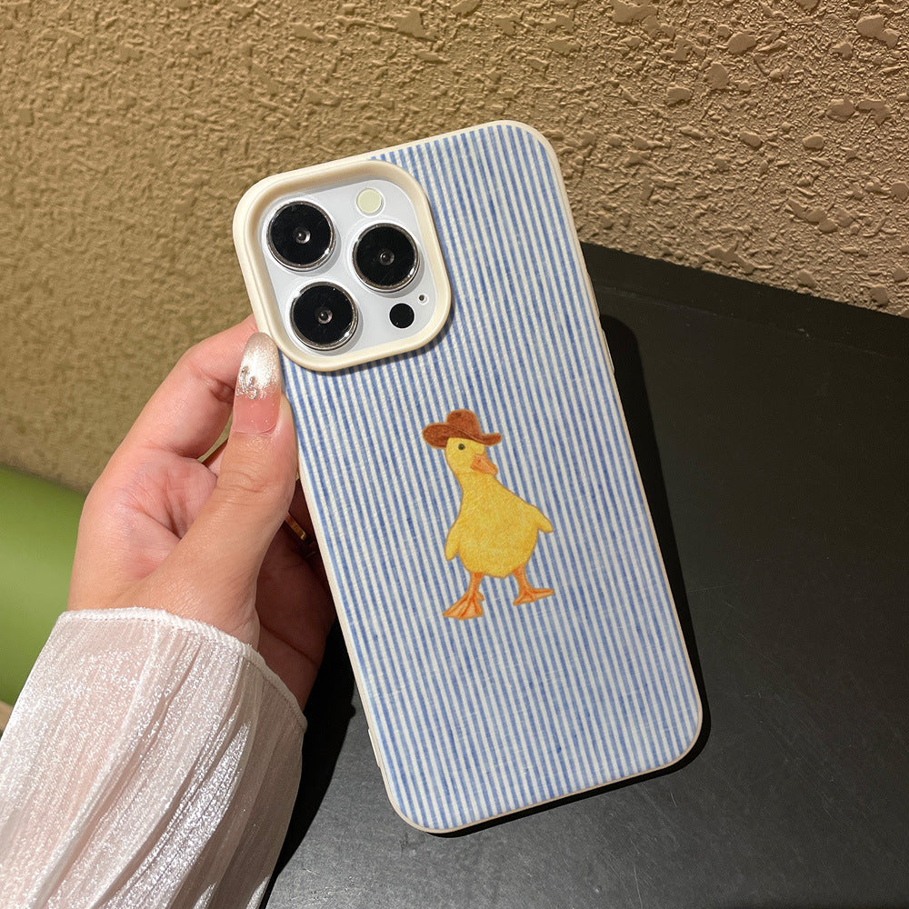 Striped little yellow duck phone case for iphone 17 pro, apple 16, full coverage drop-proof protective case, wholesale anti-slip