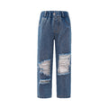 New arrivalkidsjeans cross-border children's clothing blue ripped pants distressed retrogirlpants medium and large children's straight-leg pants