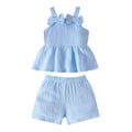 fashionsummernew arrivalbows suspender tops shorts cutesweet baby children's clothing suittwo-piece set