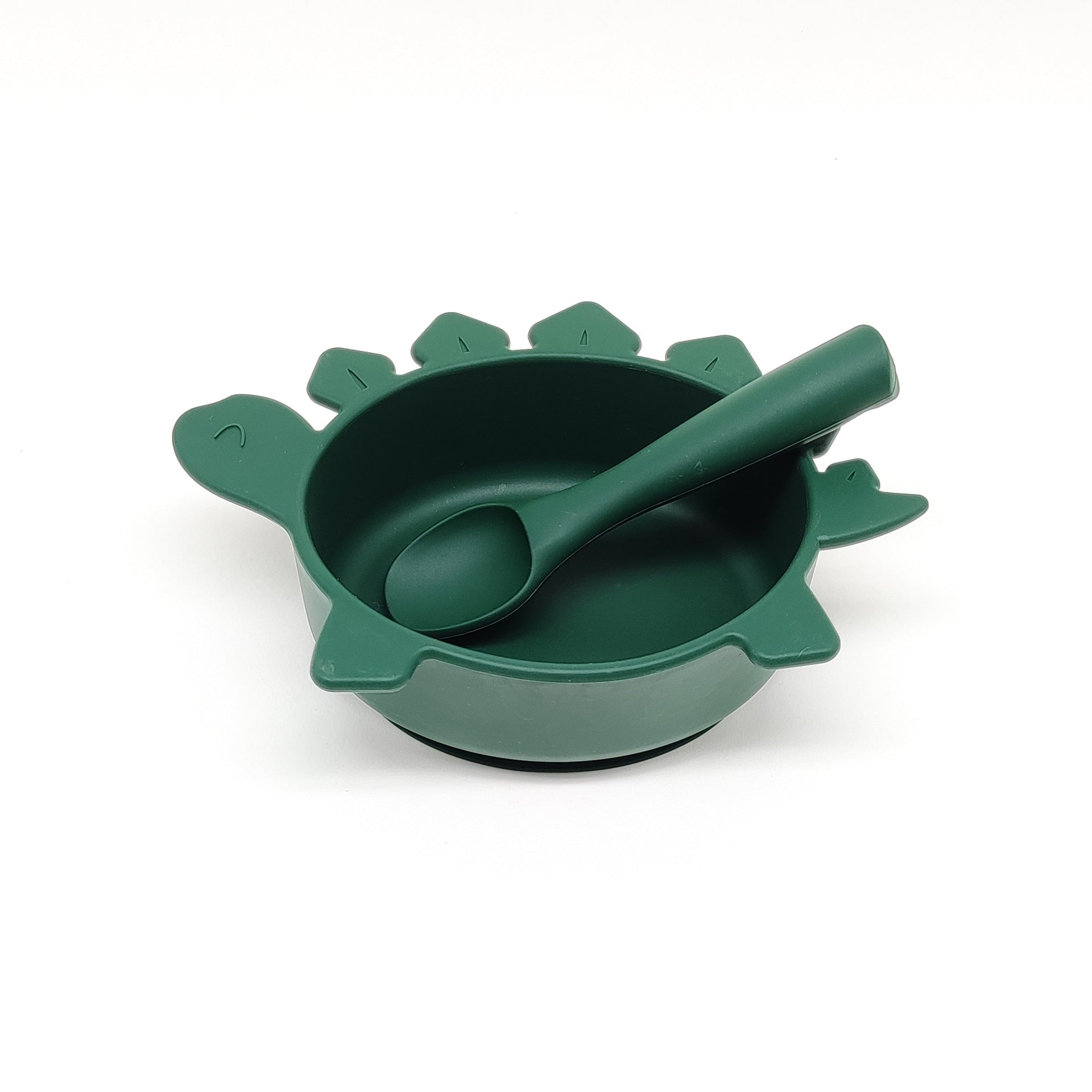 Cross-border hot-selling silicone dinosaur bowls and spoons, Mengqu non-slip tableware two-piece set, baby complementary food silicone bowls and spoons wholesale