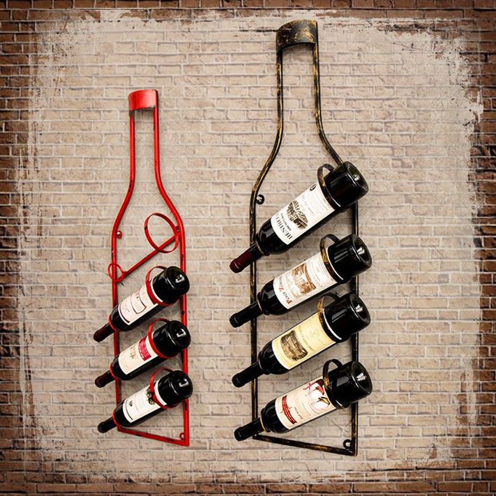 American industrial style iron hanging wine rack - bar, home, living room, bar counter, wall-mounted wine rack, wine storage