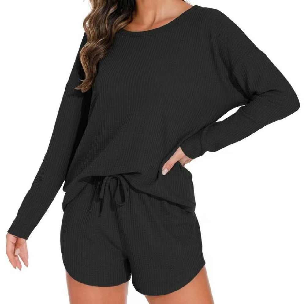 foreign trade european and american women's home clothes pure color round neck all year round home clothes casuallong sleeves drawstring mouth