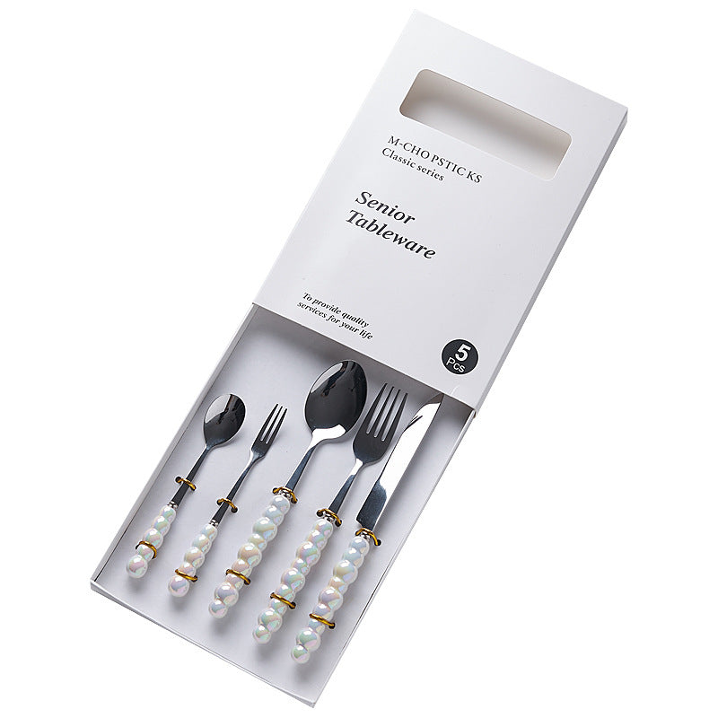 Luxury ceramic handle cutlery set - high-end stainless steel dinnerware gift box for home use - western style knives, forks, and spoons - perfect for gifting