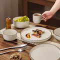 European minimalist black line dinnerware set, ceramic steak plate for restaurants and hotels, personalized fruit and salad bowl for home use