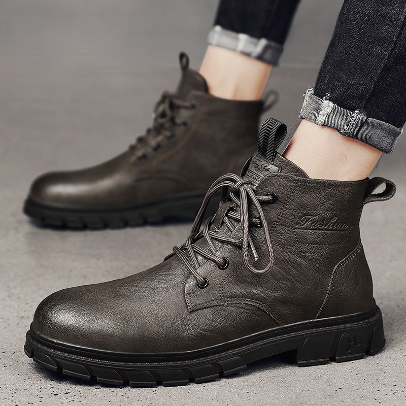 Boots for men 2025 mid-top men's new arrival trendy men's shoes british style workwear leather boots men's high-top leather shoes winter