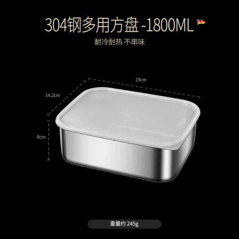 304 stainless steel crisper with lid large capacity refrigerator storage box food grade picnic portable box sealed lunch box