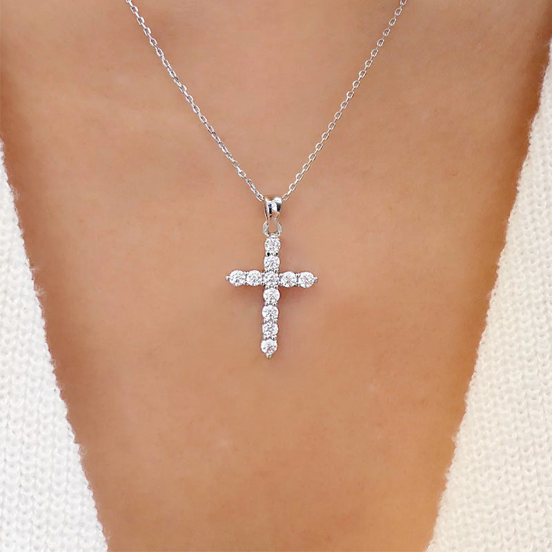 Wholesale diamond-studded cross necklace - european & american style, trendy alloy pendant, accessible luxury, unique & versatile jewelry for women