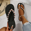 2025 summer new fashion flat flip-flops, thick-soled versatile wedge sandals, rhinestone beach slippers for outdoor wear
