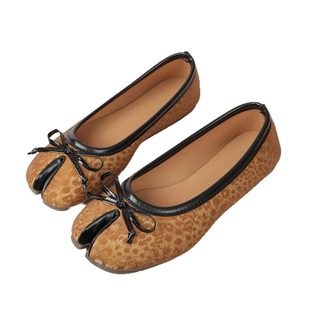 New arrivalexportbows leopard print lazy flatsflatsautumflats round toe flats split toe casualflats women