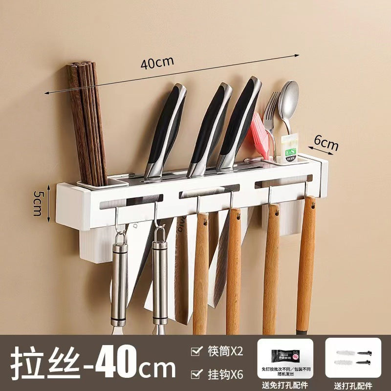 Stainless steel knife holder, chopstick cartridge, multi-functional tool storage rack, wall-mounted kitchen hanger, no punching,  direct sales