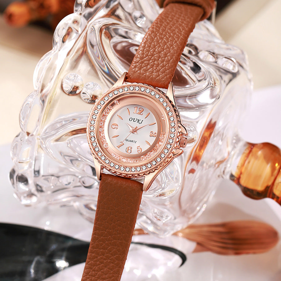 2025 new luxury rhinestone women's watch - fashionable and minimalist round quartz wristwatch for female students - wholesale