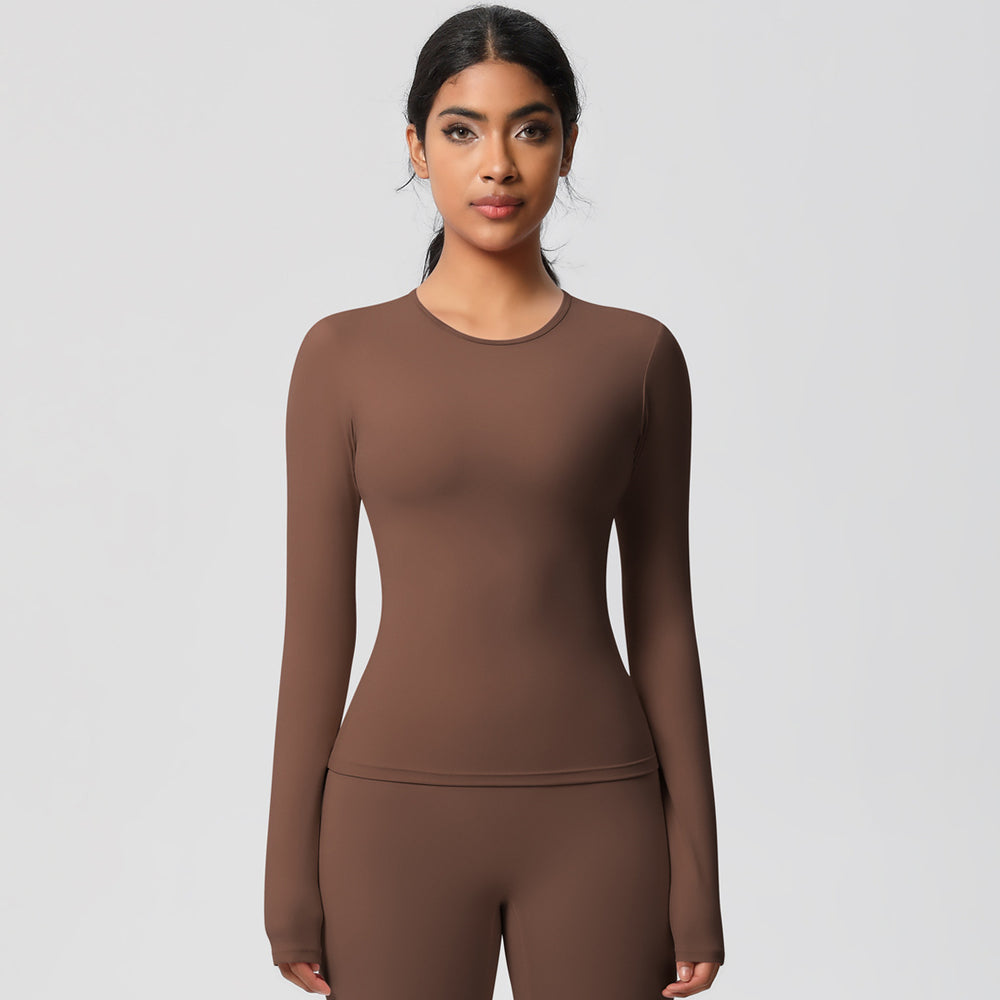 nude feel brushed yoga top - quick-dry, compression fit, long sleeve activewear for running and fitness