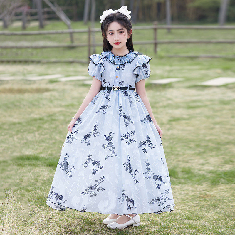 Hot-selling girls' floral princess dress - chiffon summer dress,  new sweet girl style, long beach dress