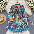 Super fairy seaside vacation v neck floral dress women's summernew arrivaltie back waist large hem pleated fairy skirt