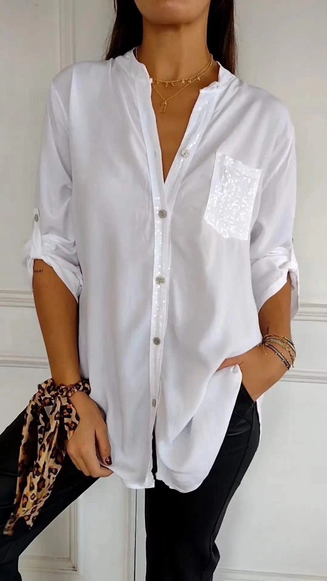 2024 spring and summer    eBay European beautiful women's loose casual ironing brick sleeve shirt
