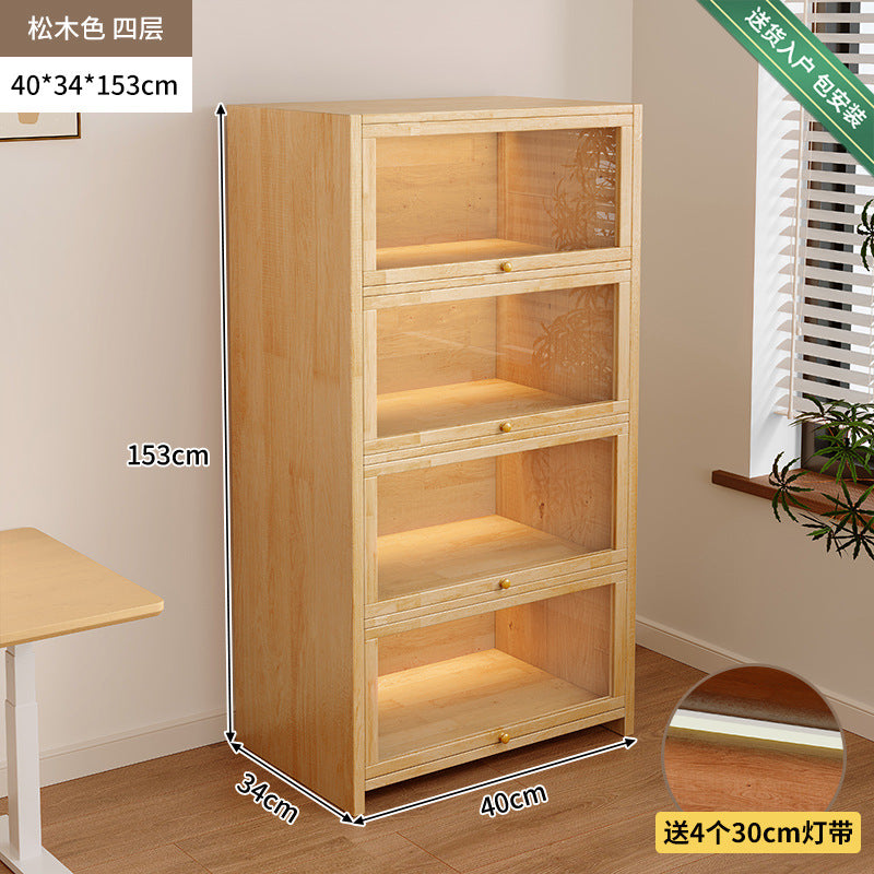 Solid wood dust-proof bookcase integrated against the wall Walnut color storage cabinet Locker Floor storage cabinet Household bookshelf
