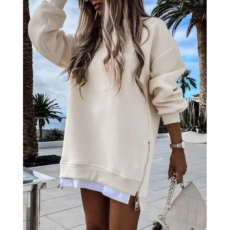 independent station  hot seller: autumn/winter fashion patchwork side-zip pullover sweatshirt for women