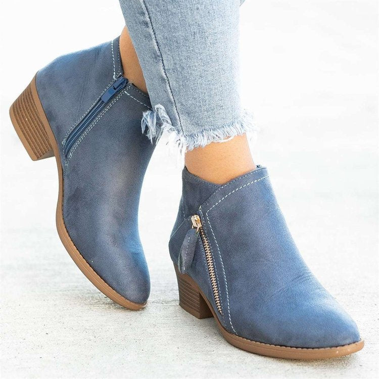 Independent station export women's shoes new arrival thick heel plus size women's boots suede boots low heel side zipper short boots for women