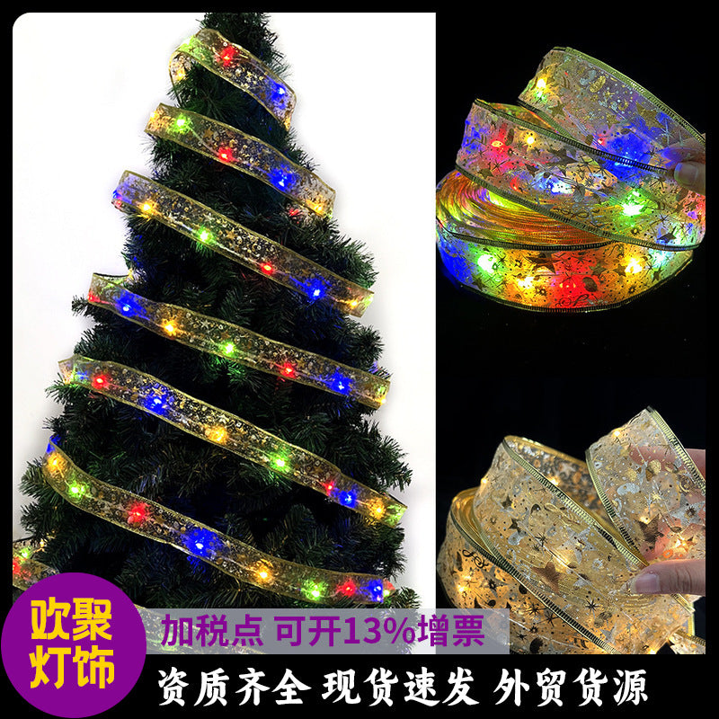 led ribbon light string, Christmas tree decoration lights with gift box bow satin with light copper wire light strictly selected