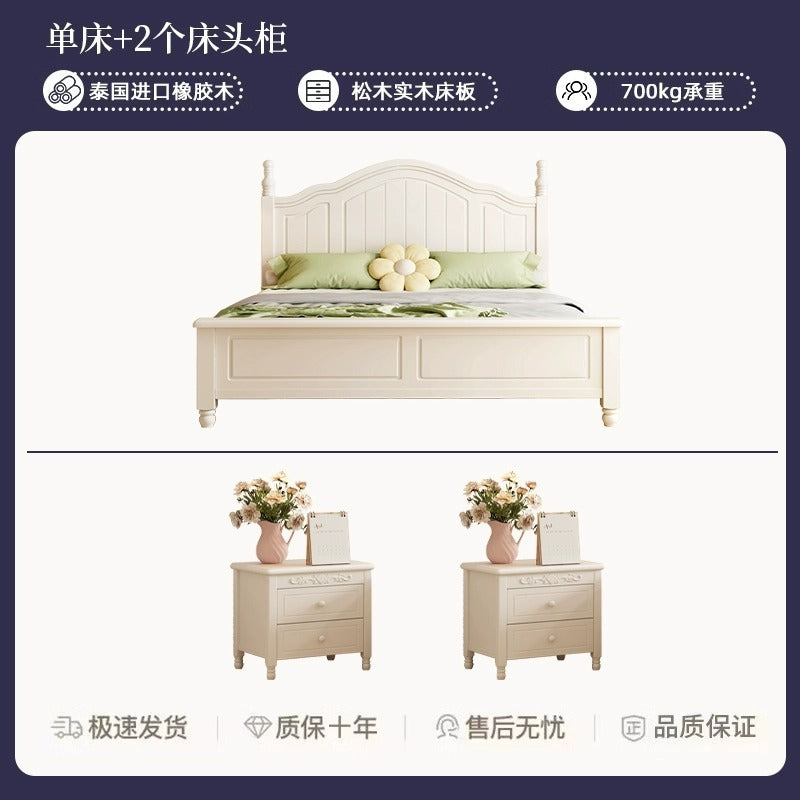 Scandinavianwhite solid wood bed modern casual cream style grids 1.8m double bed 1.5 master bedroom storage princess bed