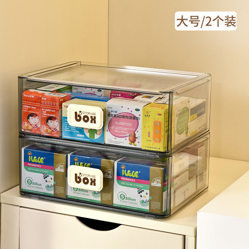 Portable drawer type medicine box dust-proof medicine box storage box household multi-functional transparent large storage box combination