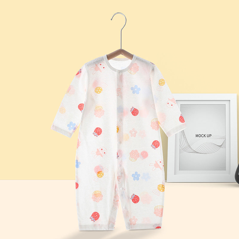 Newborn long-sleeve romper, baby pure cotton pajamas, air conditioning suit, infant lightweight breathable onesie, crawling suit, summer outfit