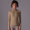 New double-sided nylon solid color zipper pocket hooded sports jacket running fitness yoga long sleeve outerwear for women