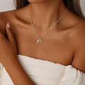 Amazon cross-border hot-selling copper plated 14k gold double cross necklace for women, european and american fashion trend, minimalist clavicle chain