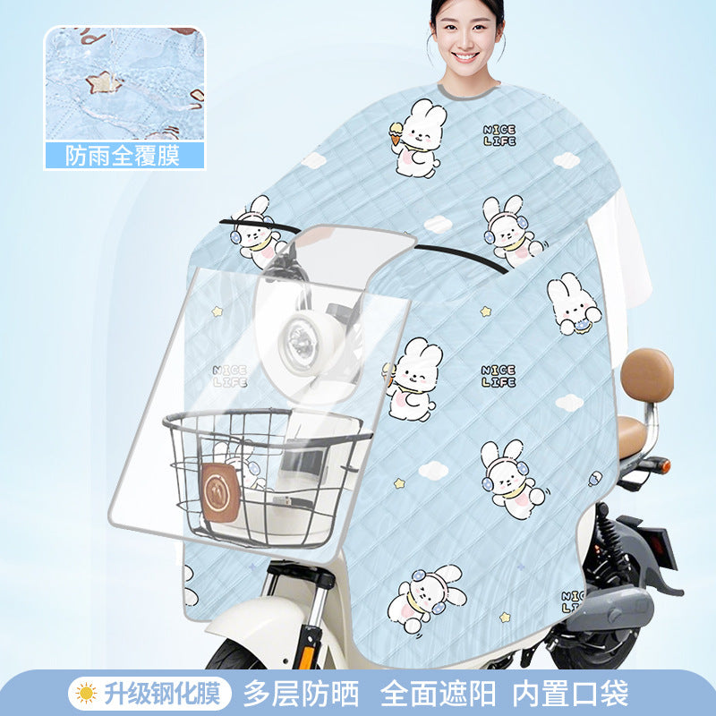 Electric vehicle windshield cover - all-season universal, battery motorcycle sunscreen film, double-sided waterproof & windproof, spring/autumn universal, coated