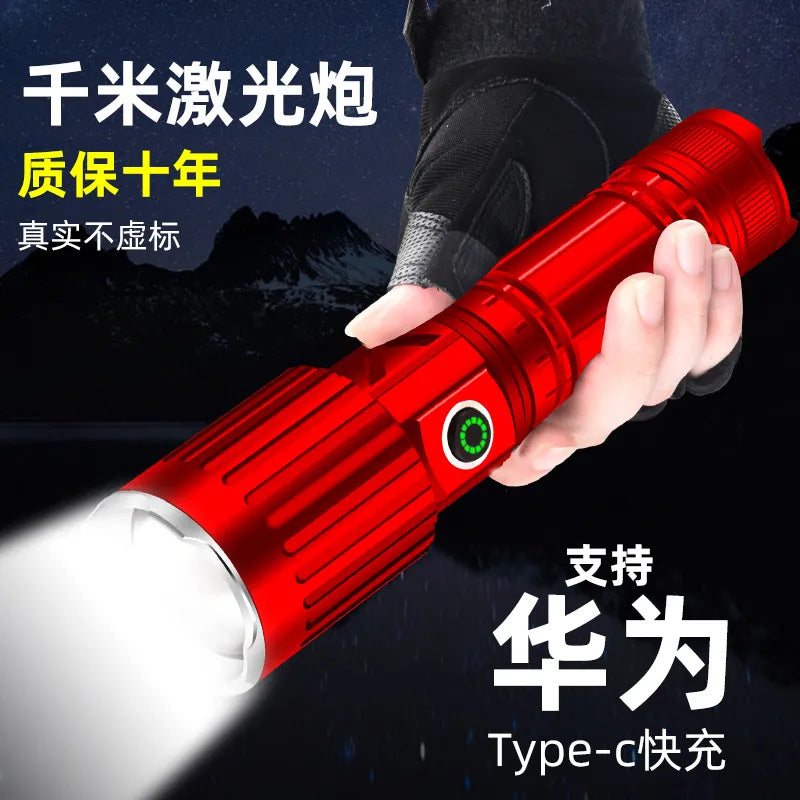 Internet celebrity small steel cannon strong light flashlight charging bright, portable multi-function white laser led work lighting flashlight