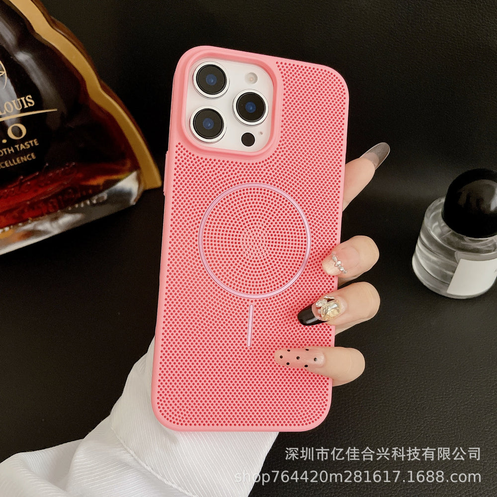 Suitable for iphone16 mobile phone case, summer breathable and heat dissipation magnetic mesh apple 17 simple anti-fall protective cover 11