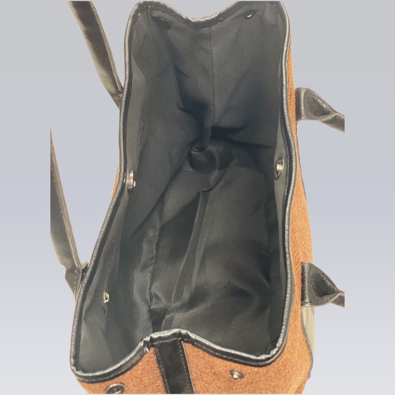 Cross-border hot-selling 2025 new women's bags, retro woolen handheld large bags, simple and versatile large-capacity commuter shoulder bags
