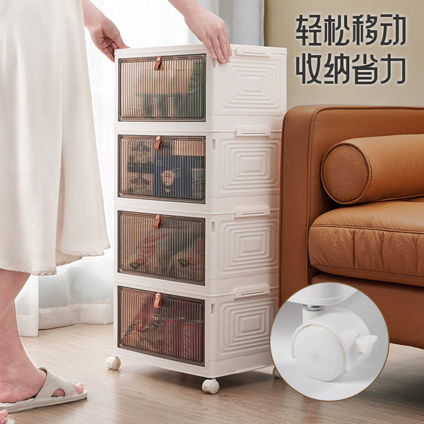 Storage box with wheels Removable snack storage cabinet Household clothing Multi-layer storage box Transparent dust-proof finishing box