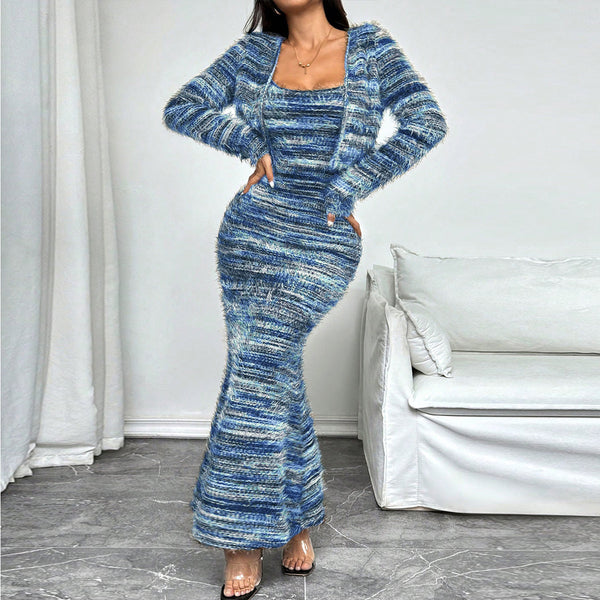 32653SBY  exclusive 2025 autumn new product  explosion slim-fit yarn-dyed sling European and American two-piece set women