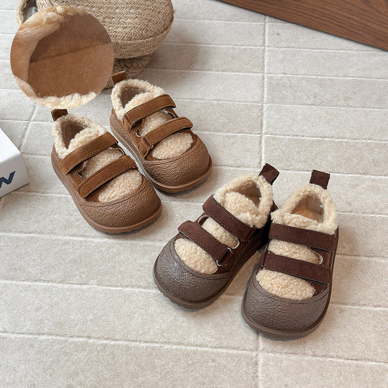 ins儿童毛毛棉鞋2025冬季新款韩版女童加绒勃肯鞋男童保暖豆豆鞋