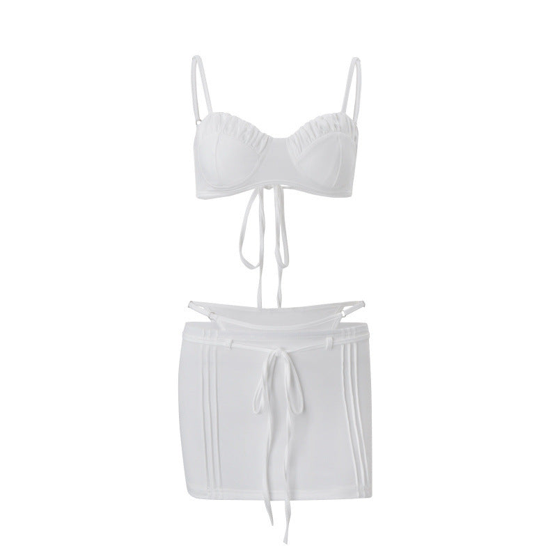 European and american women's clothing  summer new sexy vacation two-piece set: camisole bandeau top and bodycon skirt set
