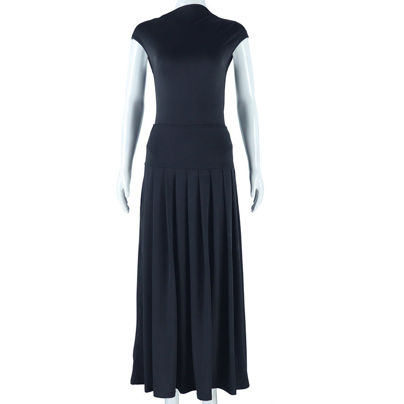 Fashion styleexport women's new arrival supply pure colorfashioneleganttops sleeveless skirt two-piece set trendy dropshipping