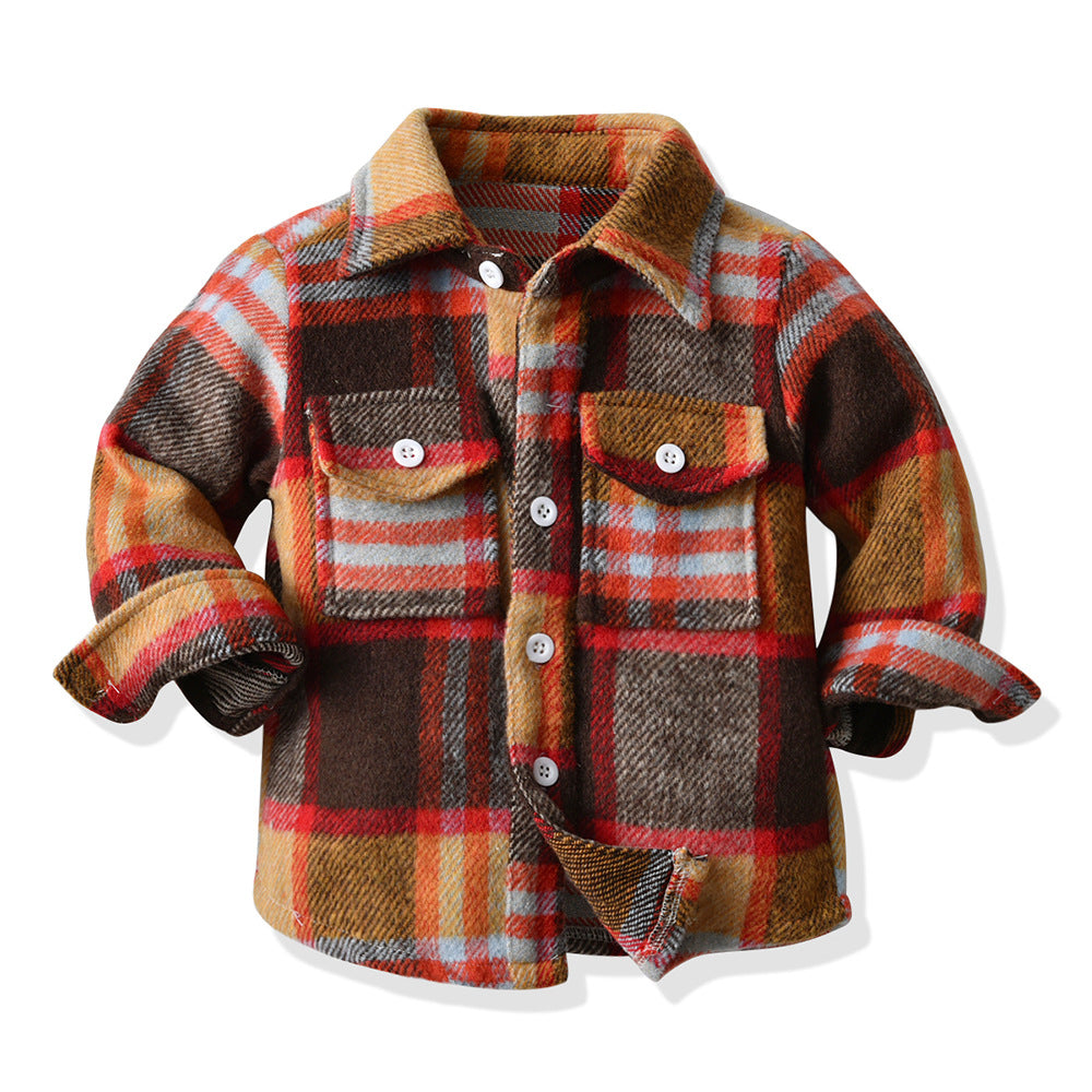 Japanese and korean style children's shirts - new export collection: kids' shirts, turn-down collar, boys' plaid long-sleeve flannel shirt