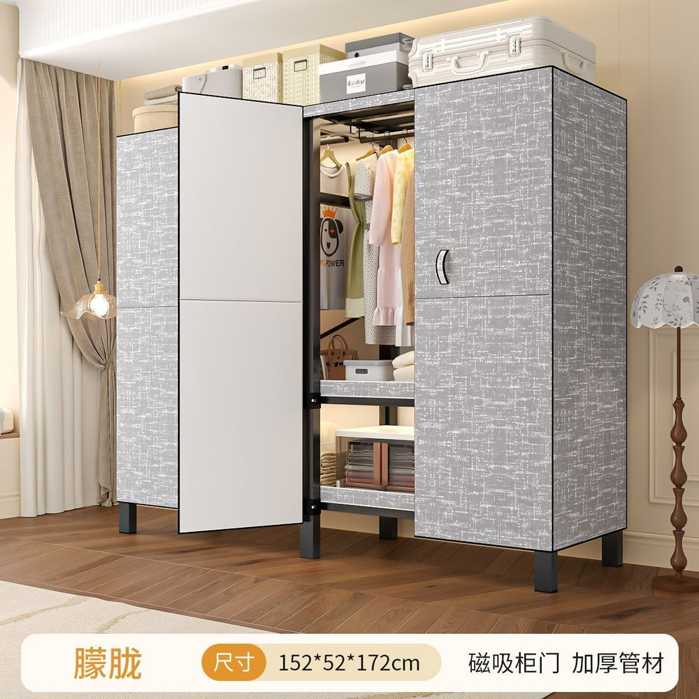 Easy-to-assemble, foldable wardrobe for bedrooms, ideal for home use or rental properties. dustproof, moisture-proof, with reinforced construction, fully sealed, and mildew-resistant. features a convenient swing-out door