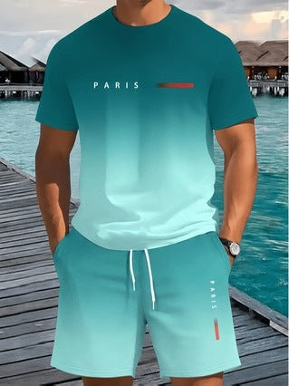 Summer new 3d print fashion trend mesh trendy cool short sleeve shorts t-shirt set - direct from european and american factories