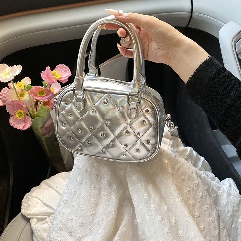 Cross-border niche design portable pillow bag women's rhombus diamond embroidered thread small square bag trendy new fashion messenger bag