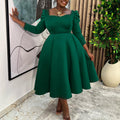 D3354  autumn/winter new women's fashion solid color square neck high waist maxi dress african style