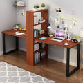 Minimalist computer desk, light luxury desk with bookshelf combination, double desk, student and children's writing desk with integrated bookshelf